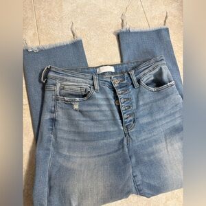 Vervet Frayed Hem Light Blue Ankle Crop Jeans with Button-Fly